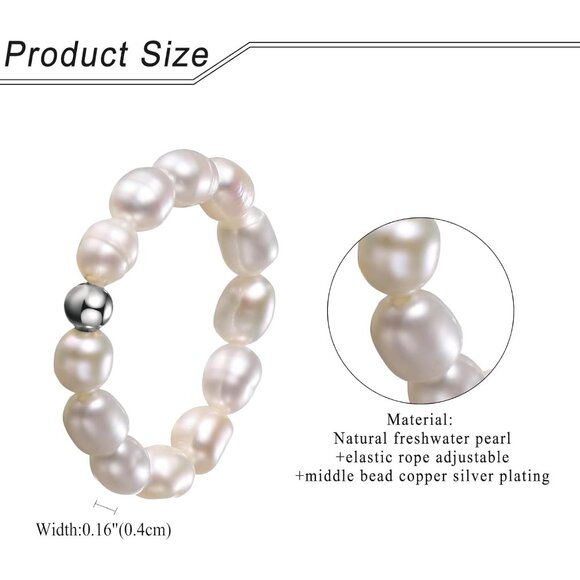 ⚡Fritillary Stacked Freshwater Pearl Elastic Adjustable Ring Size Gift for Women - Picture 5 of 6